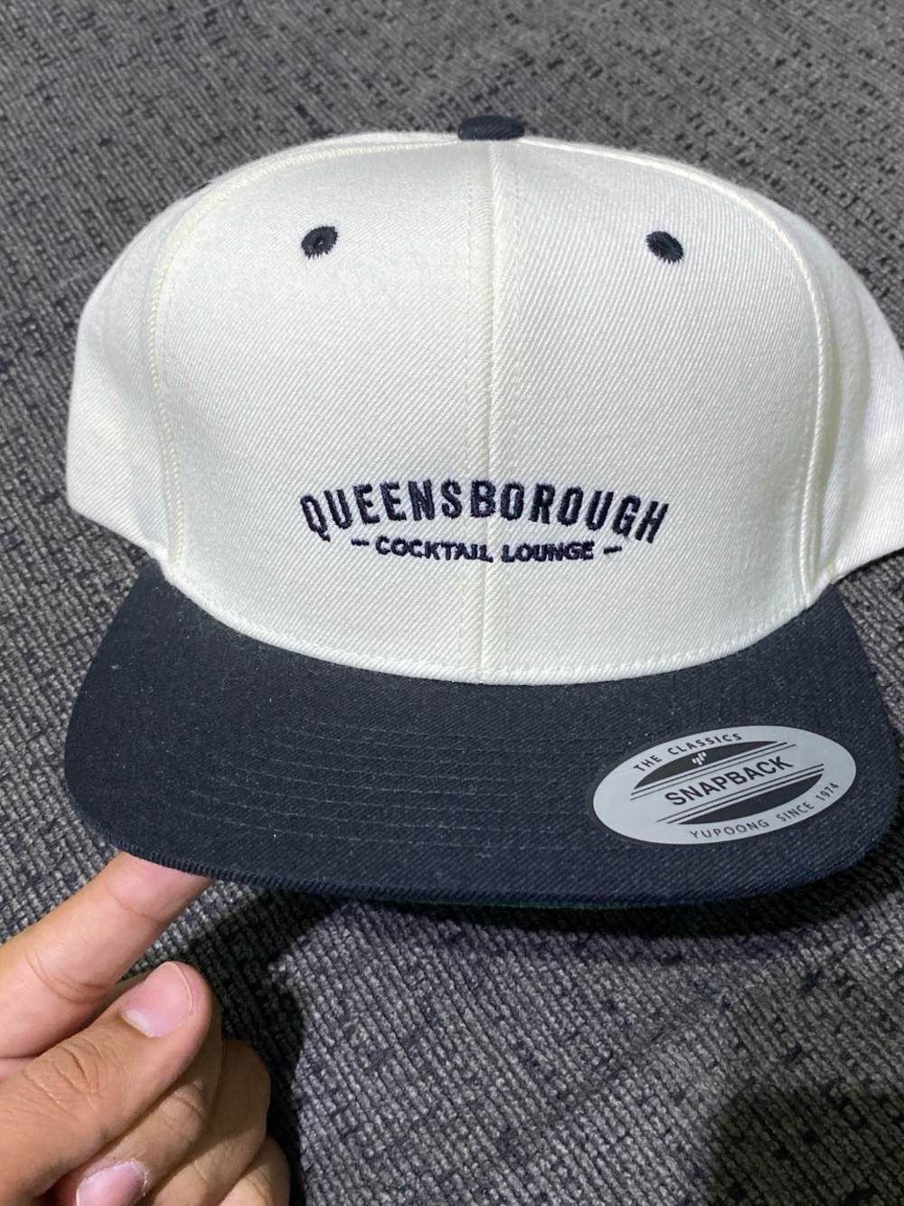 Queensborough Cocktail Lounge Two-Tone Snapback Hat - White & Black